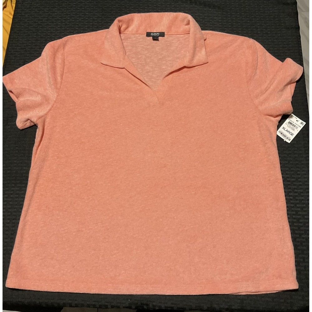 Alfani Shirt Womens XL Salmon Collared Knit Polo Short Sleeve Soft Casual Top